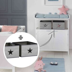 Wickelkommode mit 2 Türen & 2 Körben - Weiß 87x100x75cm Spanplatte Weiß roba Möbel Schlafzimmermöbel Kommoden