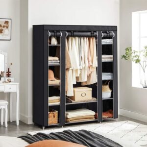 Stoffkleiderschrank mit 12 Ebenen - L150 cm - Schwarz 150x175x45cm Metall Schwarz Calicosy Möbel Schlafzimmermöbel Schränke