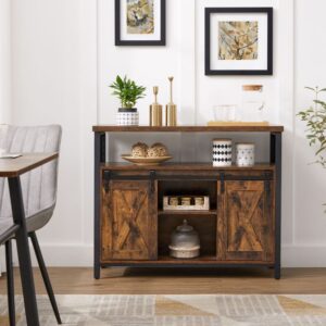 wohnli-moebel-suche-M23078735-1 Sideboard mit 2 Schiebetüren in dunklem Holzeffekt - L100 x H80 cm 100x80x33cm Spanplatte Braun Calicosy Möbel Esszimmermöbel Sideboards, Highboards & niedrige Anrichten