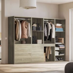 wohnli-moebel-suche-M23079312-1 Begehbarer Kleiderschrank mit 4 Elementen naturfarben 260x180x45cm Spanplatte Beige sweeek Möbel Schlafzimmermöbel Kleiderschränke