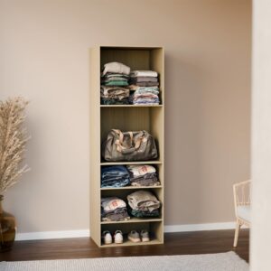 Ankleidemodul mit 5 Regalen naturfarben 60x1800x45cm Spanplatte Beige sweeek Möbel Schlafzimmermöbel Kleiderschränke