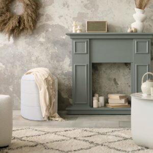 Fußbank mit Holzfaser- und weißem Stoff 41x43x41cm Polyester Weiß Mobili Rebecca Sofas und Sessel Sessel, Poufs und Fußbänke Sitzsäcke