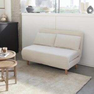 wohnli-moebel-suche-M23083427-1 Schlafsofa mit cremefarbenem Bouclé-Stoff 120x80x89cm Stoff Beige sweeek Sofas und Sessel Sofas Schlafsofas