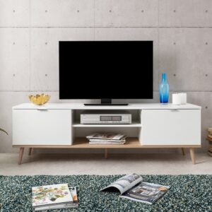 TV-Möbel mit 2 Türen und 2 Fächern L160 cm - Weiß 160x50x40cm Spanplatte Weiß Calicosy Möbel Wohnzimmermöbel TV-Möbel