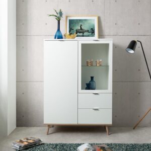 wohnli-moebel-suche-M23083659-1 Geschirrschrank mit 2 Türen und 2 Schubladen H140 cm - Weiß 100x140x40cm Spanplatte Weiß Calicosy Möbel Esszimmermöbel Vitrine und Vitrinenschrank