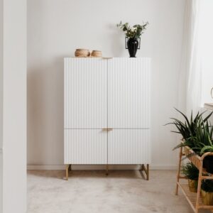 100x142x41cm Spanplatte Weiß Calicosy Möbel Esszimmermöbel Sideboards, Highboards & niedrige Anrichten