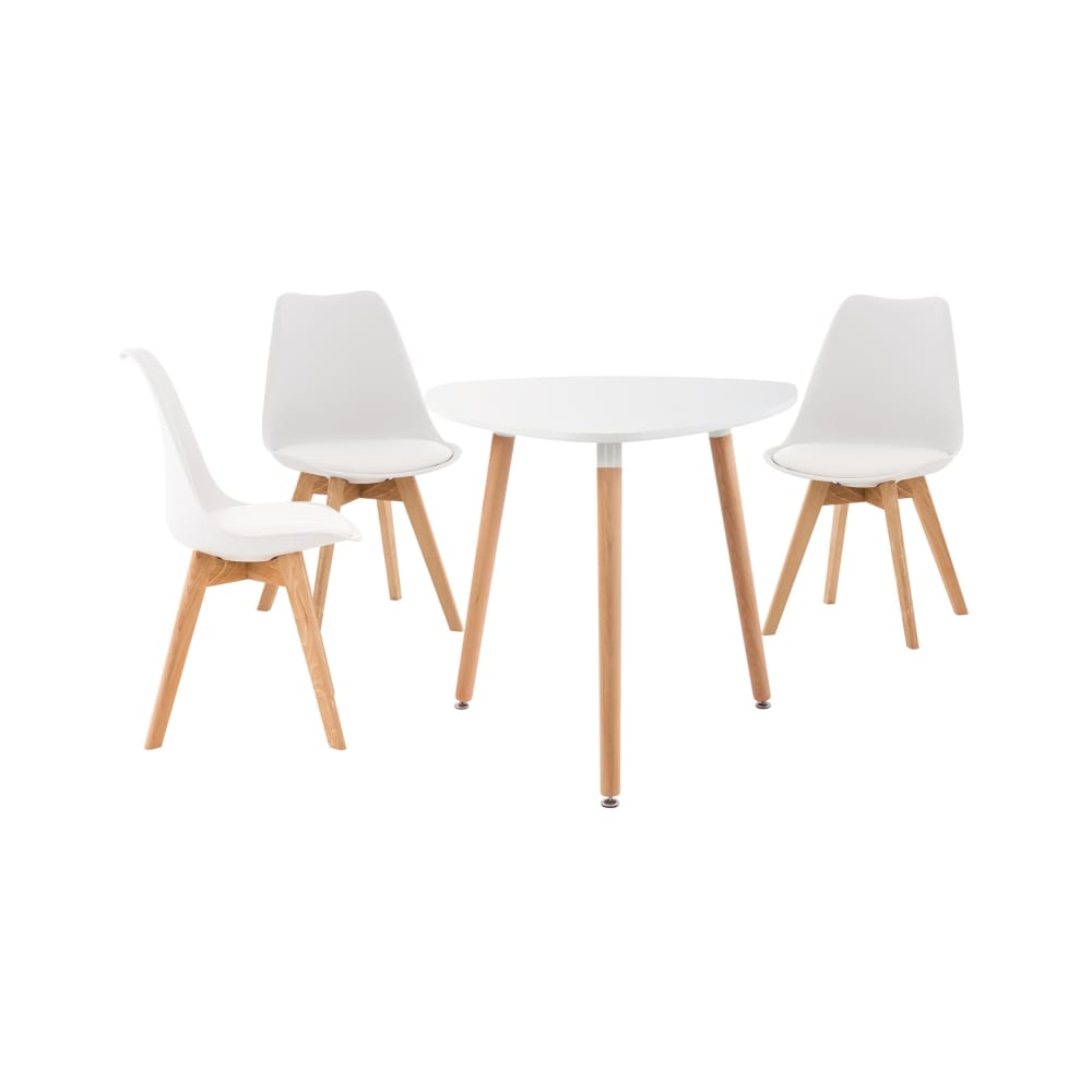wohnli-moebel-suche-M23086504 Wohnli Möbelsuche - Essgruppe mit 3 Stühlen und 1 Tisch aus Holz weiß