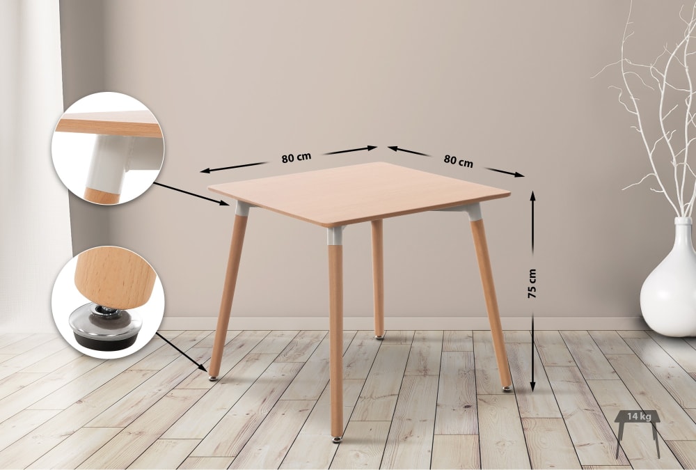 Küschentisch eckig aus Holz natura 80x75x80cm Holz Beige CLP Möbel Esszimmermöbel Esstische