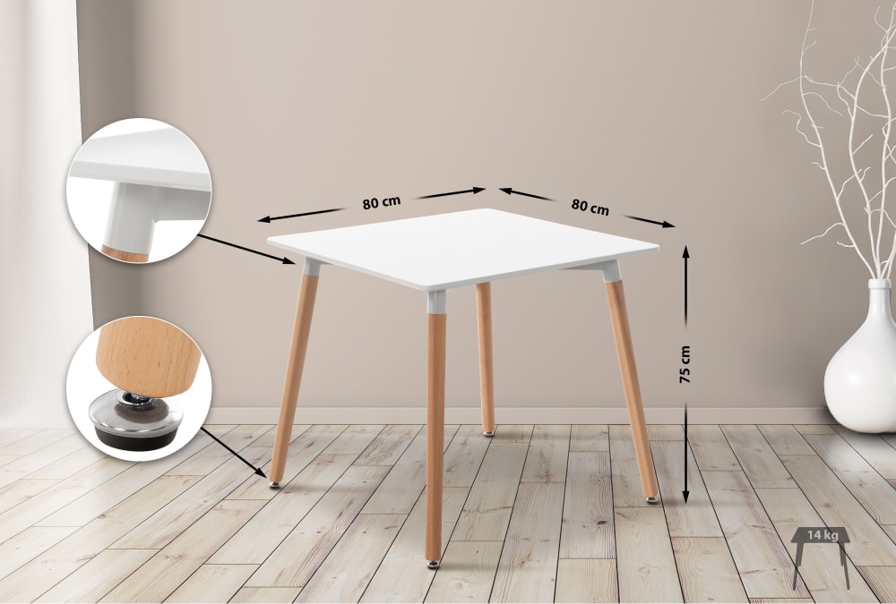 80x75x80cm Holz Weiß CLP Möbel Esszimmermöbel Esstische
