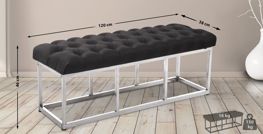 Sitzbank mit Metallgestell Polster aus Stoff dunkelgrau 38x46x120cm Stoff Grau CLP Möbel Esszimmermöbel Sitzbank und Holzbank