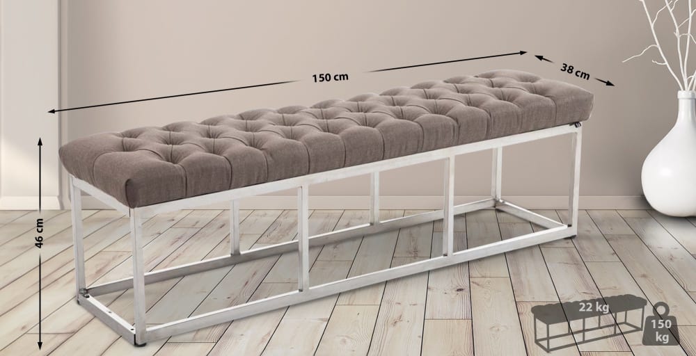 Sitzbank mit Metallgestell Polster aus Stoff taupe 38x46x150cm Stoff Taupe CLP Möbel Esszimmermöbel Sitzbank und Holzbank