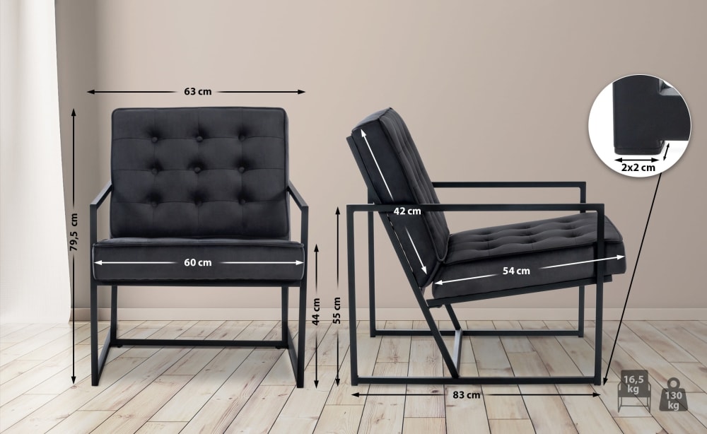Lounger Sessel mit Metallgestell Polsterung aus Samt grau 83x80x63cm Samt Grau CLP Sofas und Sessel Sessel, Poufs und Fußbänke Sessel
