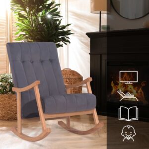 Schaukelstuhl mit Armlehnen und Sitz aus Samt natura/grau 92x98x62cm Samt Grau CLP Sofas und Sessel Sessel, Poufs und Fußbänke Sessel