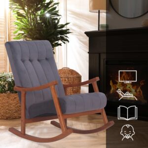 Schaukelstuhl mit Armlehnen und Sitz aus Samt walnuss/grau 92x98x62cm Samt Grau CLP Sofas und Sessel Sessel, Poufs und Fußbänke Sessel