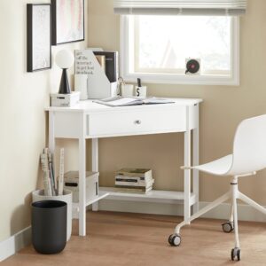 wohnli-moebel-suche-M23087695-1 Schreibtisch mit Ablage Arbeitszimmer MDF Weiß 76x76x76cm Spanplatte Weiß SoBuy Möbel Büromöbel Schreibtische