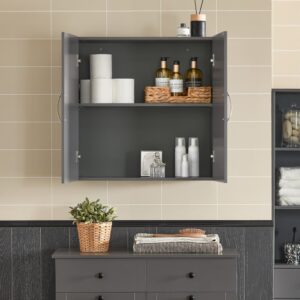 Hängeschrank mit zwei Türen Badezimmer MDF Grau 60x60x30cm Spanplatte Grau SoBuy Möbel Badezimmermöbel