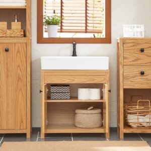 wohnli-moebel-suche-M23087707-1 Waschbeckenunterschrank mit 2 Türen MDF Natur 60x60x35cm Holz Beige SoBuy Möbel Badezimmermöbel