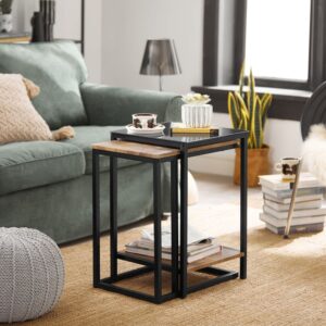 Couchtisch 2er Set Wohnzimmer MDF Glas Metall Schwarz 40x60x40cm Holz Schwarz SoBuy Möbel Wohnzimmermöbel Beistelltische