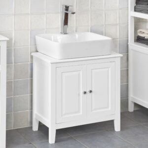 Waschbeckenunterschrank mit 2 Türen Badezimmer MDF Weiß 60x62x30cm Holz Weiß SoBuy Möbel Badezimmermöbel Waschtische