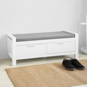 wohnli-moebel-suche-M23087748-1 Sitzbank mit Stauraum und 2 Schubladen MDF Weiß 100x40x40cm Holz Weiß SoBuy Möbel Flurmöbel Schuhschränke