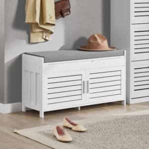 Sitzbank mit Stauraum MDF Weiß 90x50x33cm Spanplatte Weiß SoBuy Möbel Flurmöbel Schuhschränke