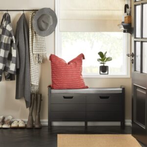 Sitzkommode mit Sitzfläche und Stauraum MDF Schwarz 91x50x30cm Holz Schwarz SoBuy Möbel Flurmöbel Schuhschränke