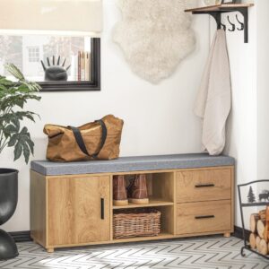 Schuhbank mit 2 Schubladen und 4 Fächern MDF PB Natur 110x47x35cm Spanplatte Beige SoBuy Möbel Flurmöbel Schuhschränke