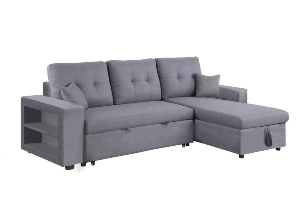 wohnli-moebel-suche-M23087772 Wohnli Möbelsuche - Ecksofa mit Schlaffunktion aus grauem Stoff für 4 Personen
