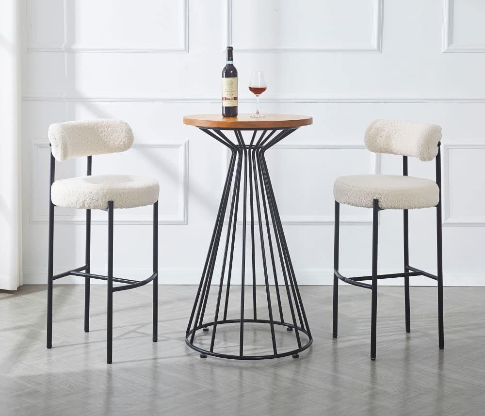 Barhocker (2er Set) aus Metall und Wolle Weiß 47x103x47cm Stoff Weiß Nordlys Möbel Esszimmermöbel Barhocker