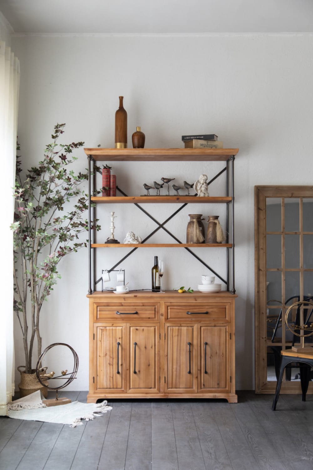 Hohes Buffet aus Holz und Stahl im Industrie-Stil 124x203x0cm Holz Braun Mathi Design Möbel Esszimmermöbel Sideboards, Highboards & niedrige Anrichten