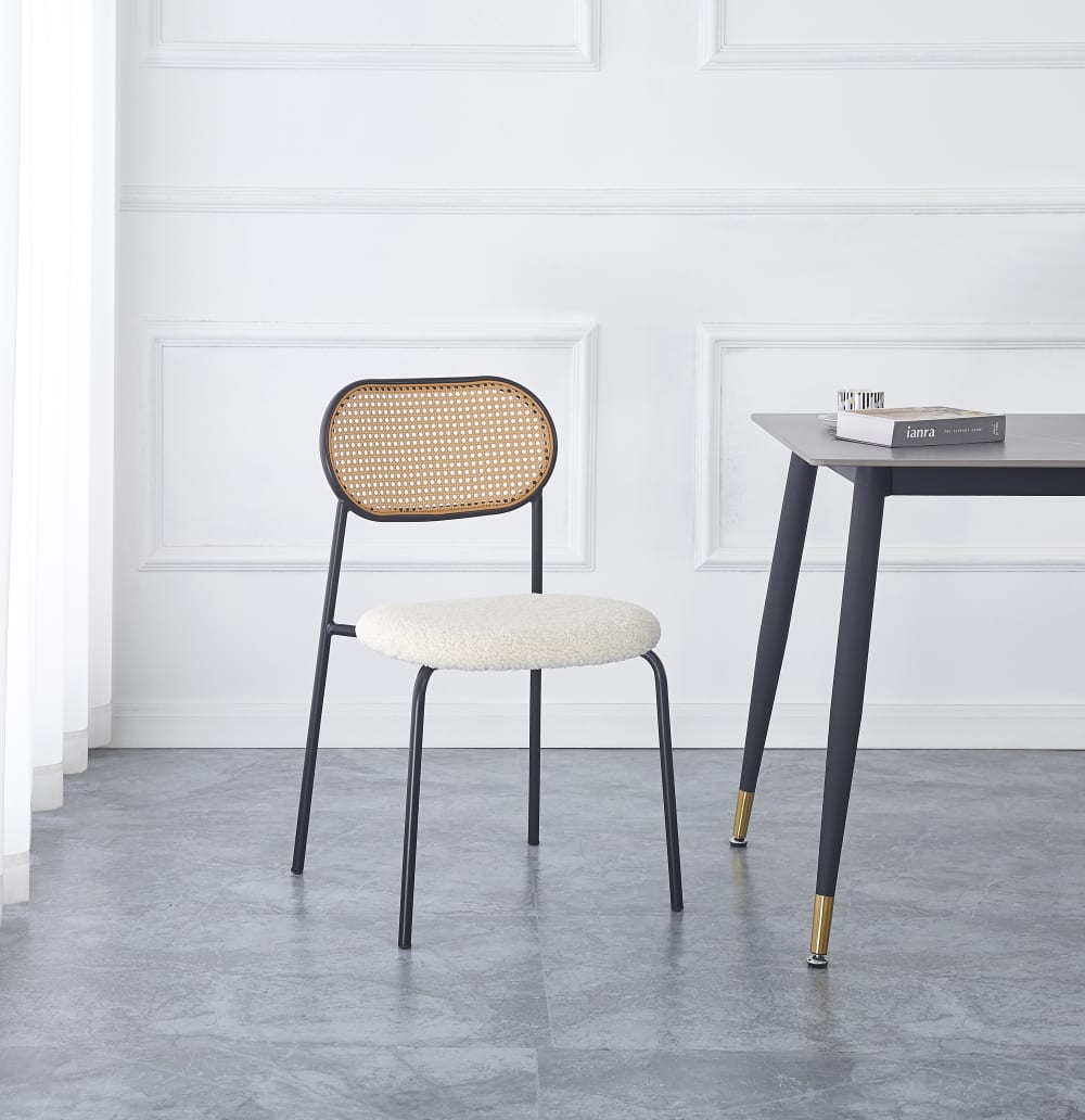 Esszimmerstühle (2er Set) aus Metall und Rattan Weiß 52x79x44cm Rattan Weiß Nordlys Möbel Esszimmermöbel Stühle