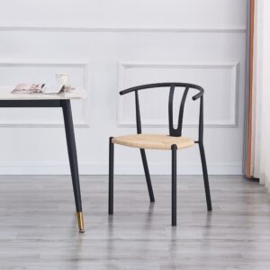 Esszimmerstühle (2er Set) aus Metall und Seil Schwarz 57x79x51cm Rattan Schwarz Nordlys Möbel Esszimmermöbel Stühle