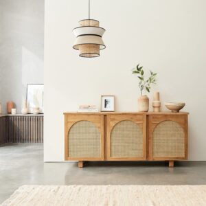 wohnli-moebel-suche-M23091880-1 Buffet aus massivem Teakholz und Rohrgeflecht 183 cm 183x80x183cm Holz Beige BERAH GETAH Möbel Esszimmermöbel Sideboards, Highboards & niedrige Anrichten