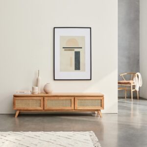 wohnli-moebel-suche-M23091881-1 TV-Möbel aus massivem Mindi 3 Türen Rohrgeflecht 160 cm 160x40x40cm Holz Beige BERAH GETAH Möbel Wohnzimmermöbel TV-Möbel