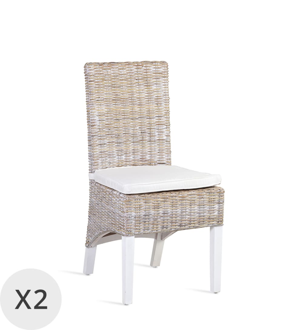 Wohnli Möbelsuche - 2er Set Stühle mit Kissen aus Rattan