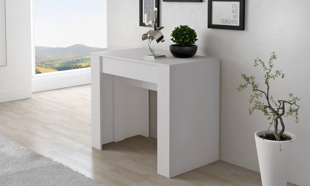 Erweiterbarer Konsolentisch in weißem Holzdekor 237x77x90cm Holz Weiß Dmora Möbel Esszimmermöbel Esstische