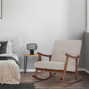 Schaukelstuhl mit Armlehnen und Sitz aus Stoff creme 92x82x67cm Stoff Beige CLP Sofas und Sessel Sessel, Poufs und Fußbänke Sessel