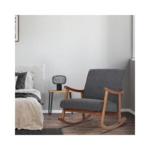 wohnli-moebel-suche-M23092333-1 Schaukelstuhl mit Armlehnen und Sitz aus Stoff hellgrau 92x82x67cm Stoff Grau CLP Sofas und Sessel Sessel, Poufs und Fußbänke Sessel