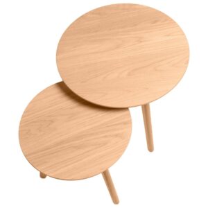 Set runde Tische aus Eichenholz. 50x45x50cm Holz Braun Koketto Home Möbel Wohnzimmermöbel Couchtische