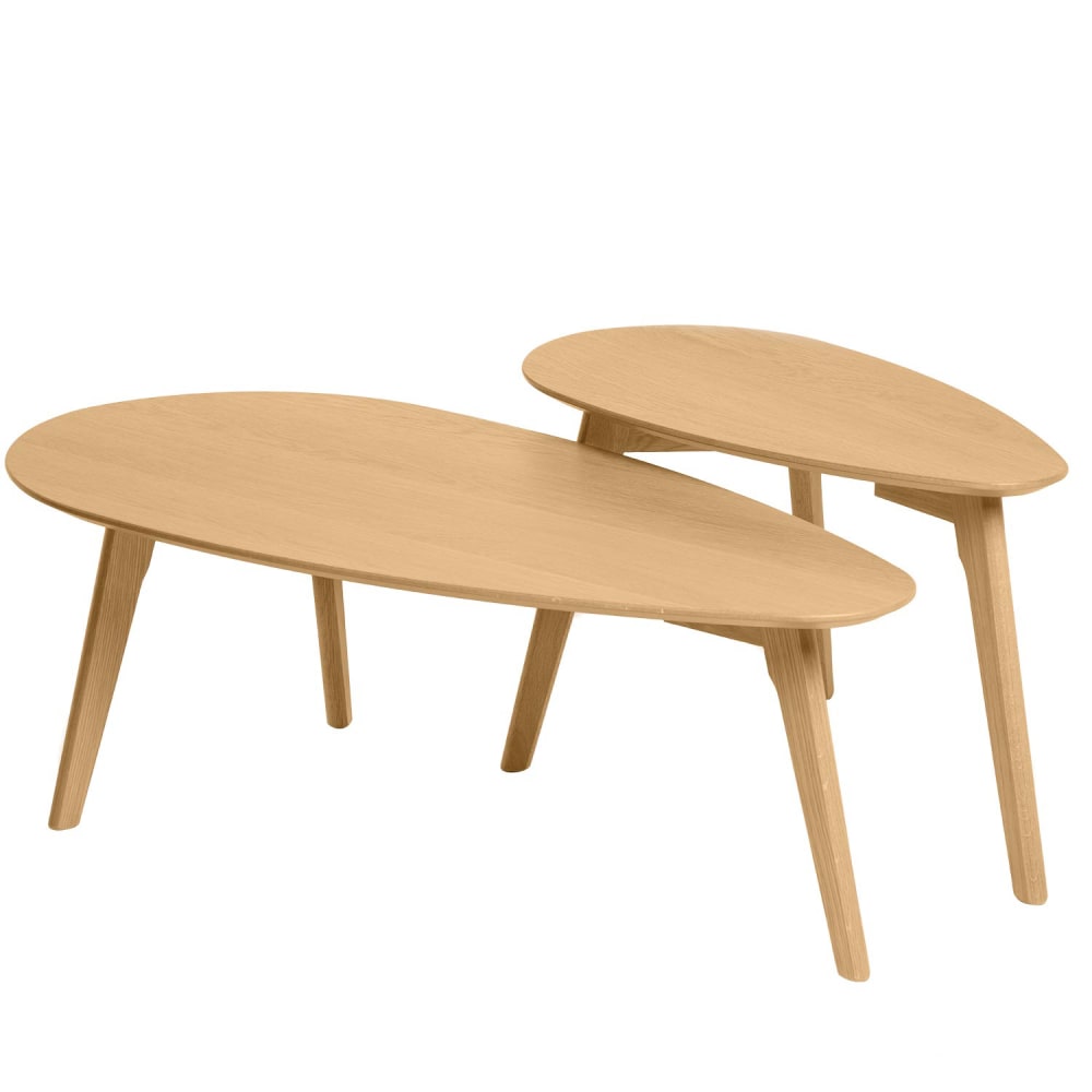 Wohnli Möbelsuche - Set aus ovalen Tischen aus Eichenholz.