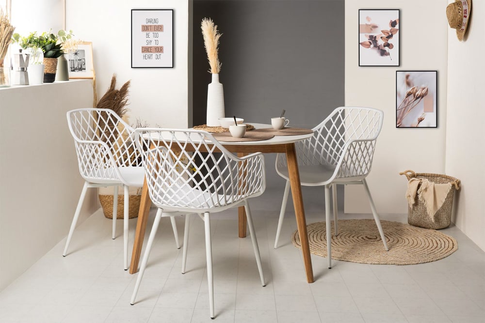 wohnli-moebel-suche-M23093049-1 Dreieckiger Küchentisch mit Platte in Weiß. 80x75x90cm Holz Weiß Koketto Home Möbel Esszimmermöbel Esstische
