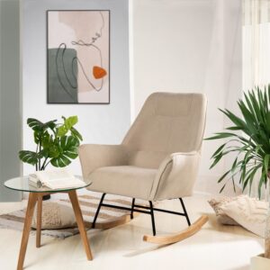 wohnli-moebel-suche-M23093075-1 Beiger gepolsterter Schaukelstuhl mit Eichenbeinen. 75x101x74cm Polyester Beige Koketto Home Sofas und Sessel Sessel, Poufs und Fußbänke Sessel