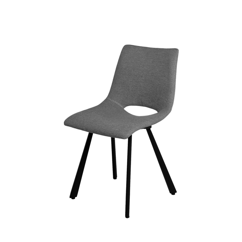 wohnli-moebel-suche-M23093089 Wohnli Möbelsuche - Gepolsterter Stuhl mit Metallbeinen in Schwarz und in Dunkelgrau.