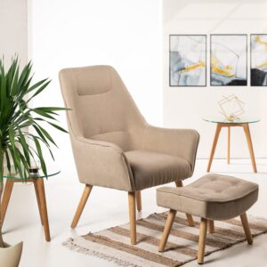 wohnli-moebel-suche-M23093164-1 Gepolsterter Sessel mit hoher Rückenlehne und Eichenholzbeinen. 74x101x75cm PES - Polyester Beige Koketto Home Sofas und Sessel Sessel, Poufs und Fußbänke Sessel