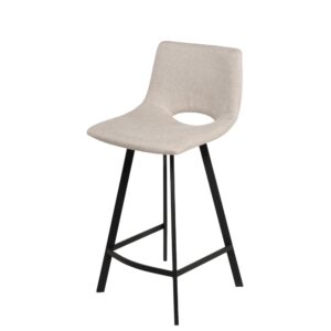 Wohnli Möbelsuche - Niedriger gepolsterter Hocker mit Beinen in Schwarz und in Beige.