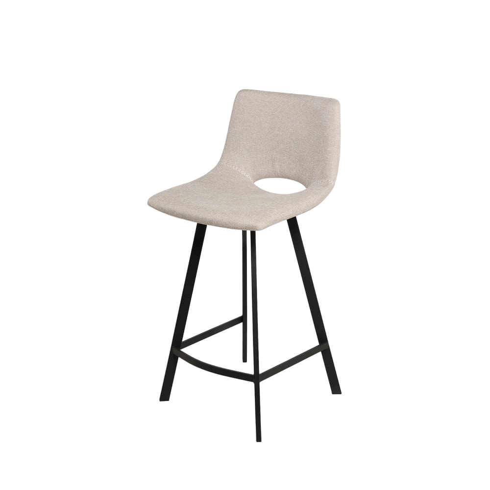 wohnli-moebel-suche-M23093171 Wohnli Möbelsuche - Niedriger gepolsterter Hocker mit Beinen in Schwarz und in Beige.