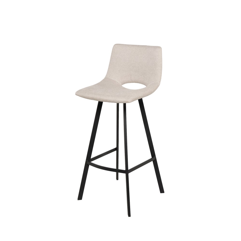 wohnli-moebel-suche-M23093176 Wohnli Möbelsuche - Hoher gepolsterter Hocker mit Beinen in Schwarz und in Beige.