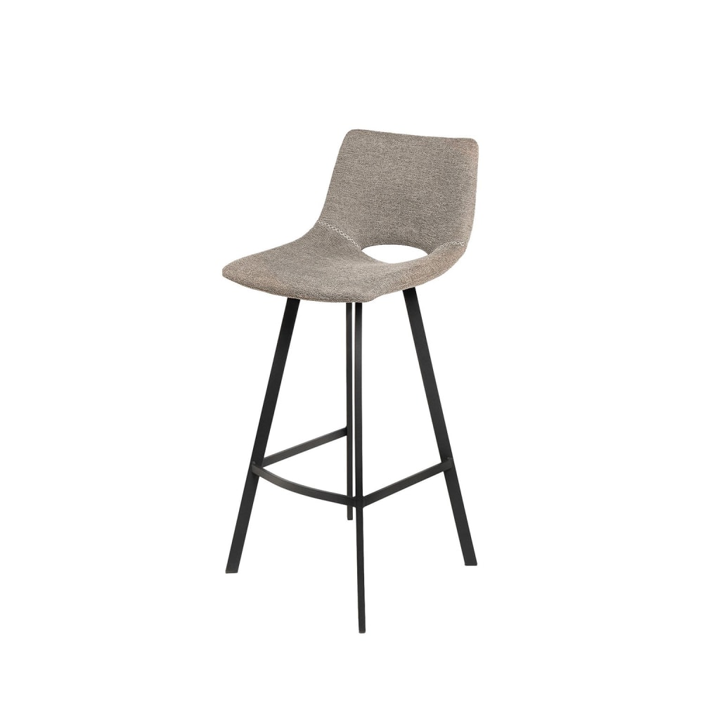 wohnli-moebel-suche-M23093181 Wohnli Möbelsuche - Hoher gepolsterter Hocker in Taupe mit Beinen in Schwarz.