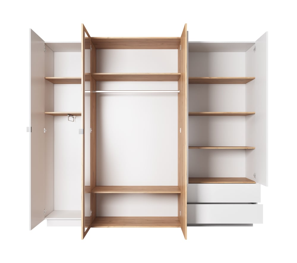 Kleiderschrank Holzeffekt Weiß und Creme 52x202x230cm Spanplatte Weiß AKL FURNITURE Möbel Schlafzimmermöbel Schränke