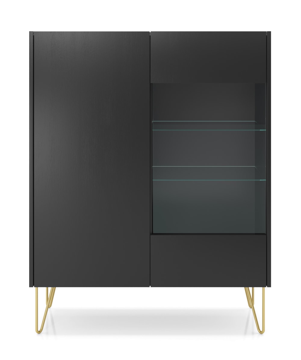 Vitrine Holzeffekt Schwarz und Gold 37x122x97cm Spanplatte Schwarz AKL FURNITURE Möbel Esszimmermöbel Vitrine und Vitrinenschrank